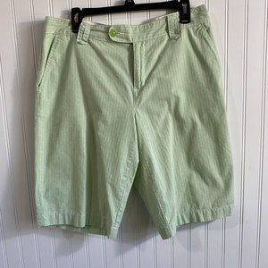 IZOD Women's Size 12 Green White Stripe‎ Cotton Bermuda Shorts